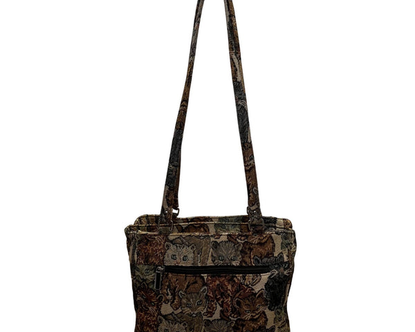 Vintage Tapestry Women’s Multi-Color Cat Pattern Double Strap Shoulder Bag Size M