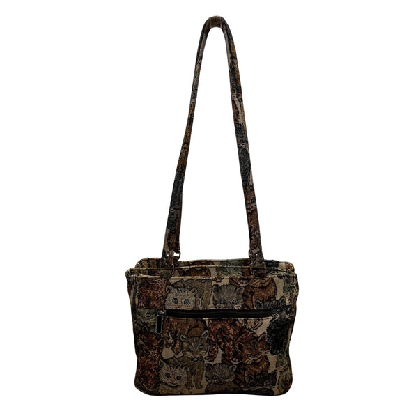 Vintage Tapestry Women’s Multi-Color Cat Pattern Double Strap Shoulder Bag Size M