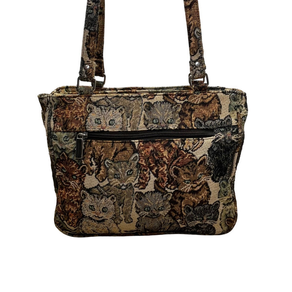Vintage Tapestry Women’s Multi-Color Cat Pattern Double Strap Shoulder Bag Size M
