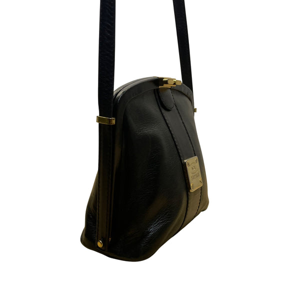 HCL Women’s Black Leather Gold Accents Handcrafted Shoulder Crossbody Bag