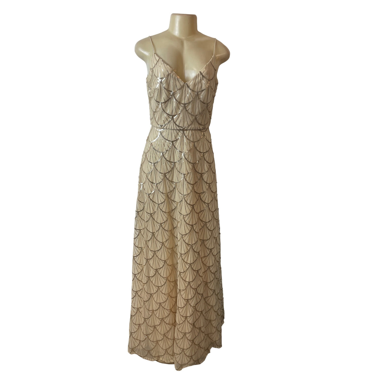Sorella Vita Beige Sequin Embellished Evening Gown Sweatheart Neckline Sz 12 New