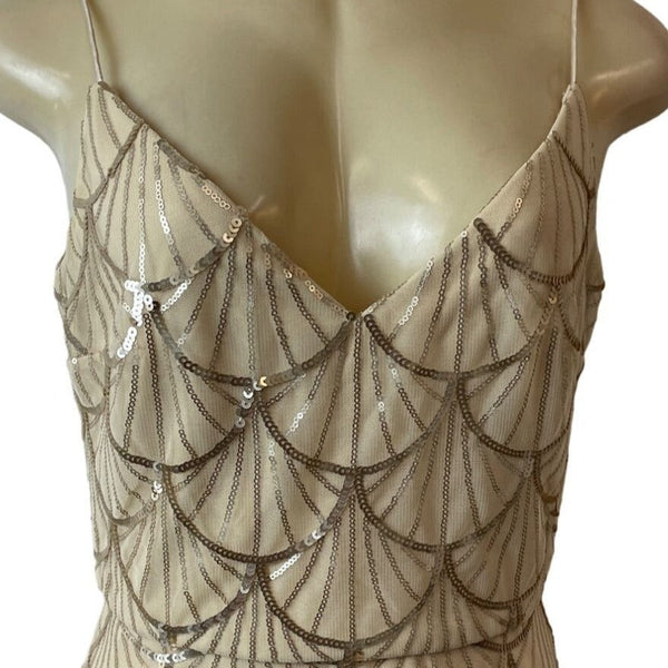 Sorella Vita Beige Sequin Embellished Evening Gown Sweatheart Neckline Sz 12 New