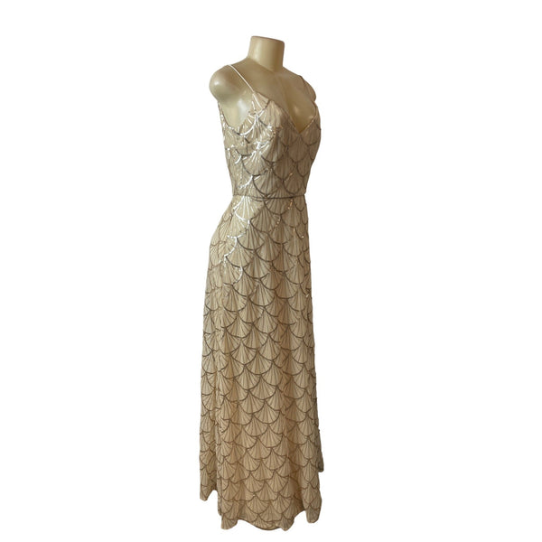 Sorella Vita Beige Sequin Embellished Evening Gown Sweatheart Neckline Sz 12 New