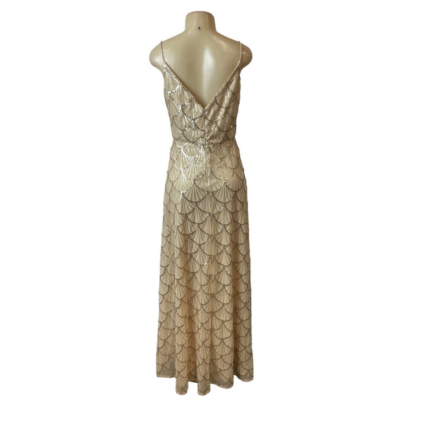 Sorella Vita Beige Sequin Embellished Evening Gown Sweatheart Neckline Sz 12 New