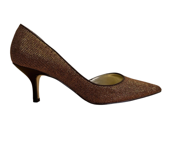 Nina New York Bronze Glitter & Leather Sole Pointed-Toe Stiletto Heels 7.5M