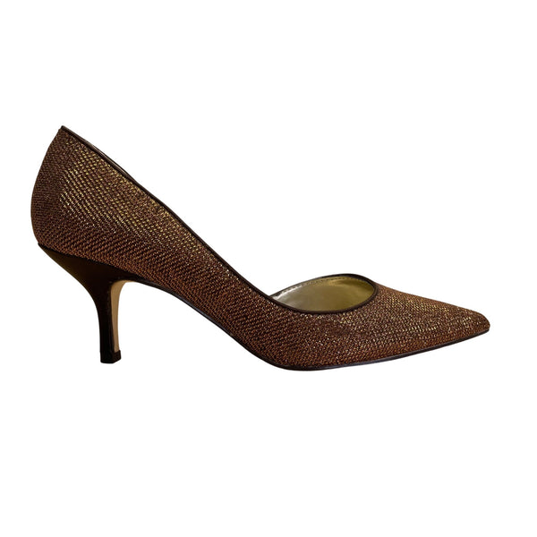 Nina New York Bronze Glitter & Leather Sole Pointed-Toe Stiletto Heels 7.5M