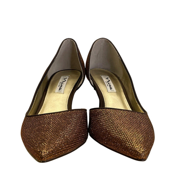 Nina New York Bronze Glitter & Leather Sole Pointed-Toe Stiletto Heels 7.5M