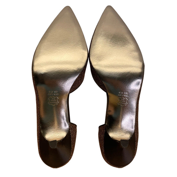 Nina New York Bronze Glitter & Leather Sole Pointed-Toe Stiletto Heels 7.5M