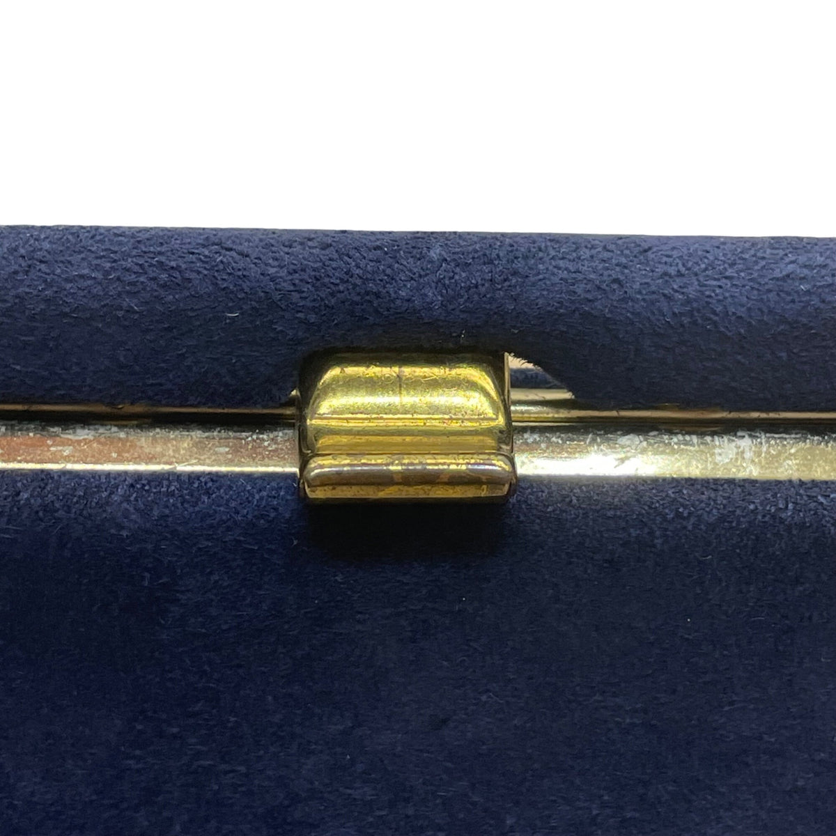 Vintage Navy Blue Suede Gold-Tone Frame Snap Closure Evening Clutch Size M