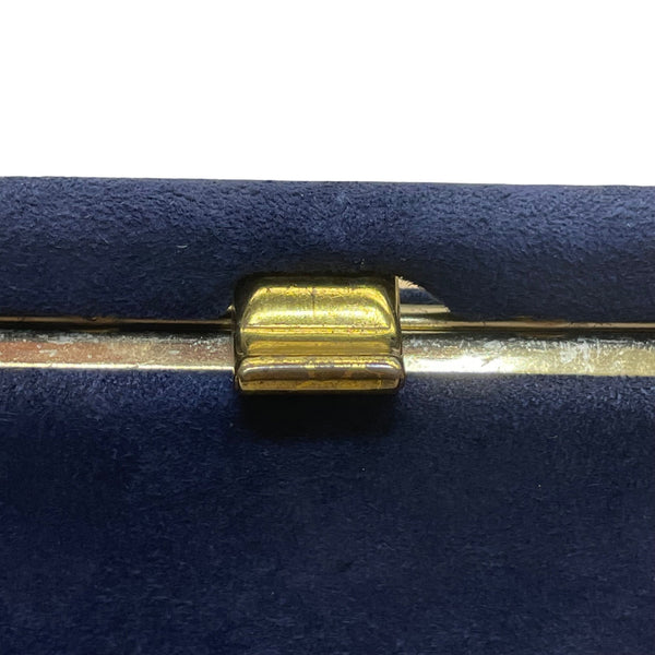 Vintage Navy Blue Suede Gold-Tone Frame Snap Closure Evening Clutch Size M