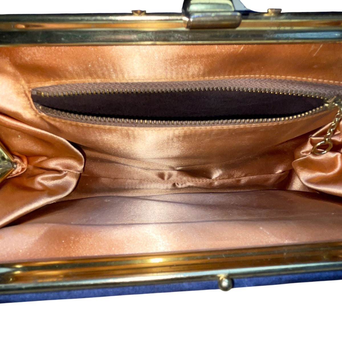 Vintage Navy Blue Suede Gold-Tone Frame Snap Closure Evening Clutch Size M