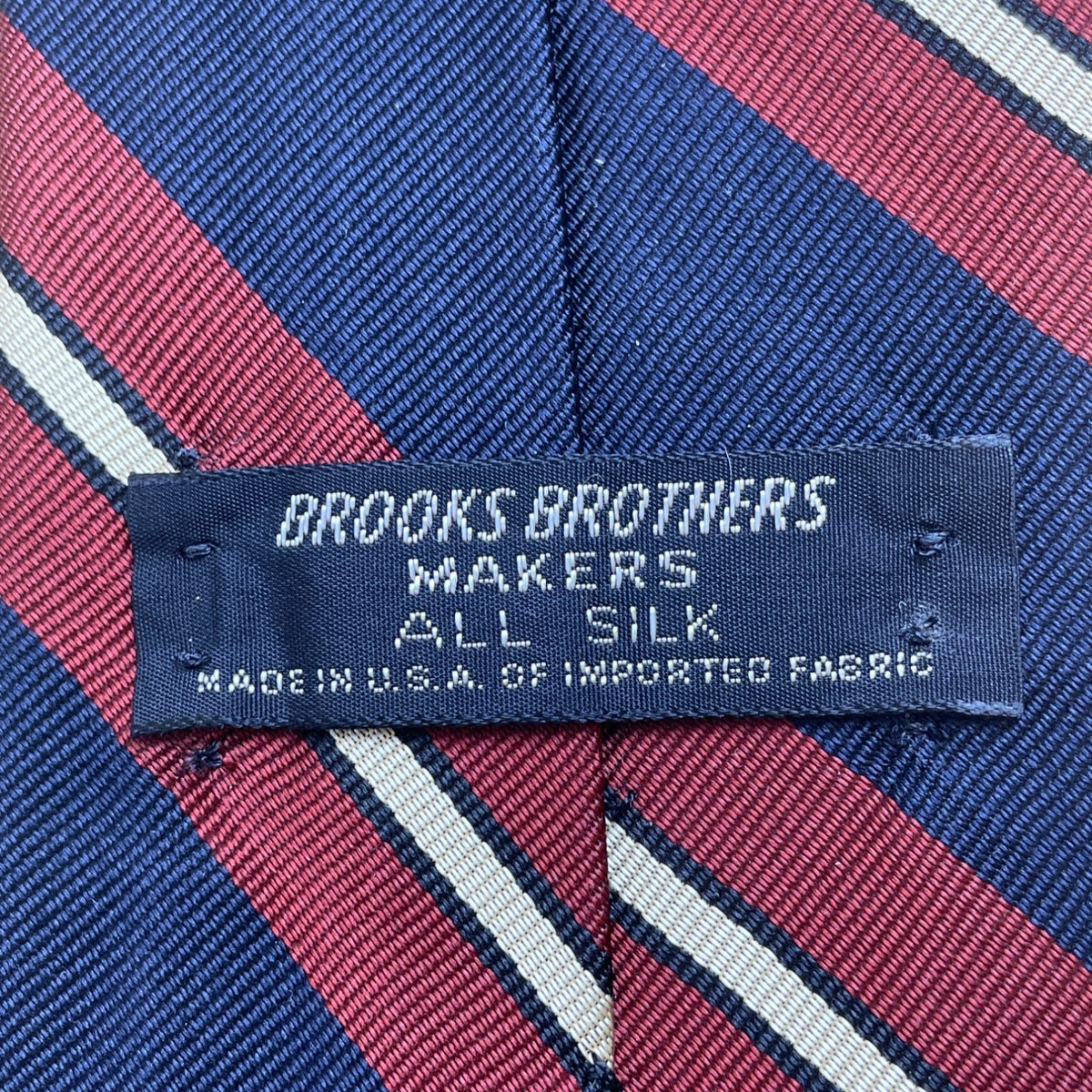 Vintage Brooks Brothers Red & Navy Silk Striped Necktie Classic Business Look