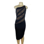 Cache Black One-Shoulder Lace Panel Midi Dress Medium Elegant Evening Wear Sz M