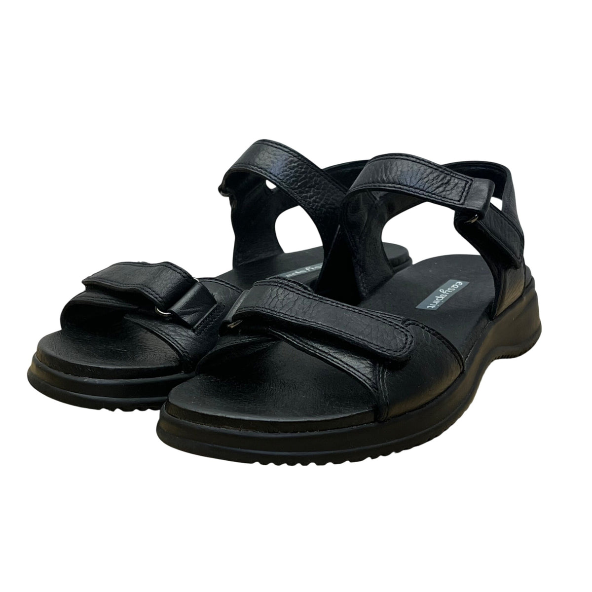 Easy Spirit Woman's Black Leather With Adjustable Straps Wheeze Sandals Size 7M