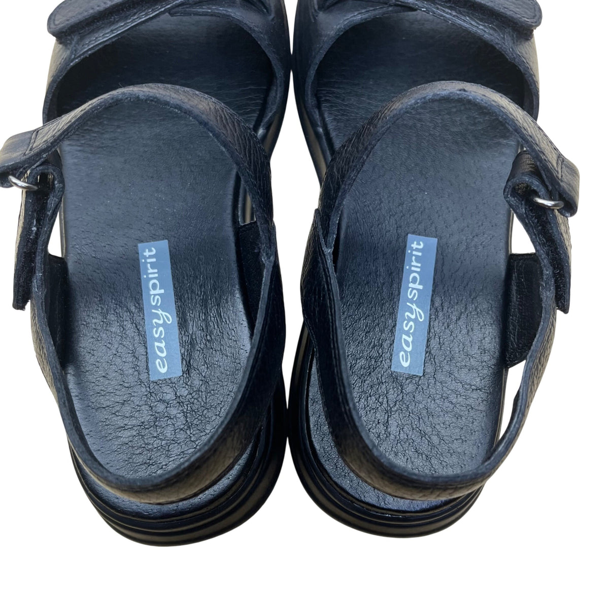 Easy Spirit Woman's Black Leather With Adjustable Straps Wheeze Sandals Size 7M