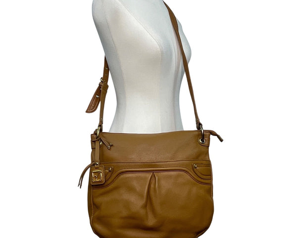Stone Mountain Brown Leather Gold-Tone Accents Multi-Pockets Crossbody Bag Sz M
