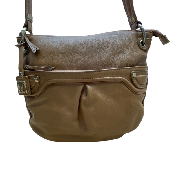 Stone Mountain Brown Leather Gold-Tone Accents Multi-Pockets Crossbody Bag Sz M