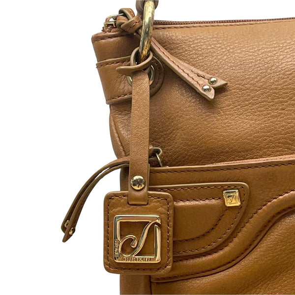 Stone Mountain Brown Leather Gold-Tone Accents Multi-Pockets Crossbody Bag Sz M