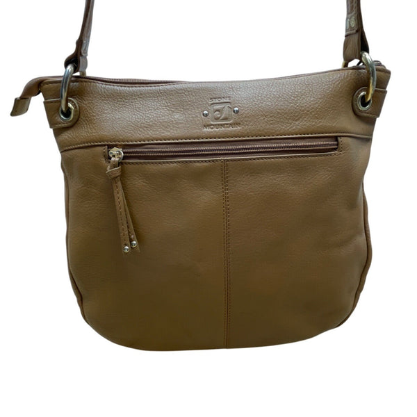 Stone Mountain Brown Leather Gold-Tone Accents Multi-Pockets Crossbody Bag Sz M