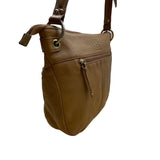 Stone Mountain Brown Leather Gold-Tone Accents Multi-Pockets Crossbody Bag Sz M