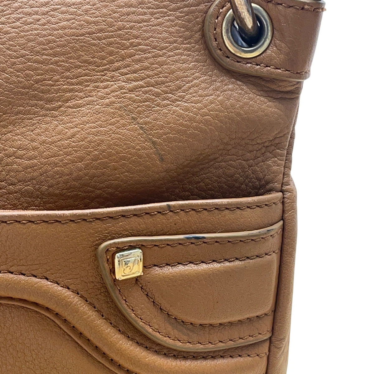 Stone Mountain Brown Leather Gold-Tone Accents Multi-Pockets Crossbody Bag Sz M