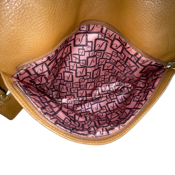 Stone Mountain Brown Leather Gold-Tone Accents Multi-Pockets Crossbody Bag Sz M