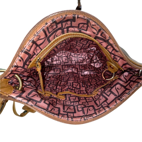 Stone Mountain Brown Leather Gold-Tone Accents Multi-Pockets Crossbody Bag Sz M