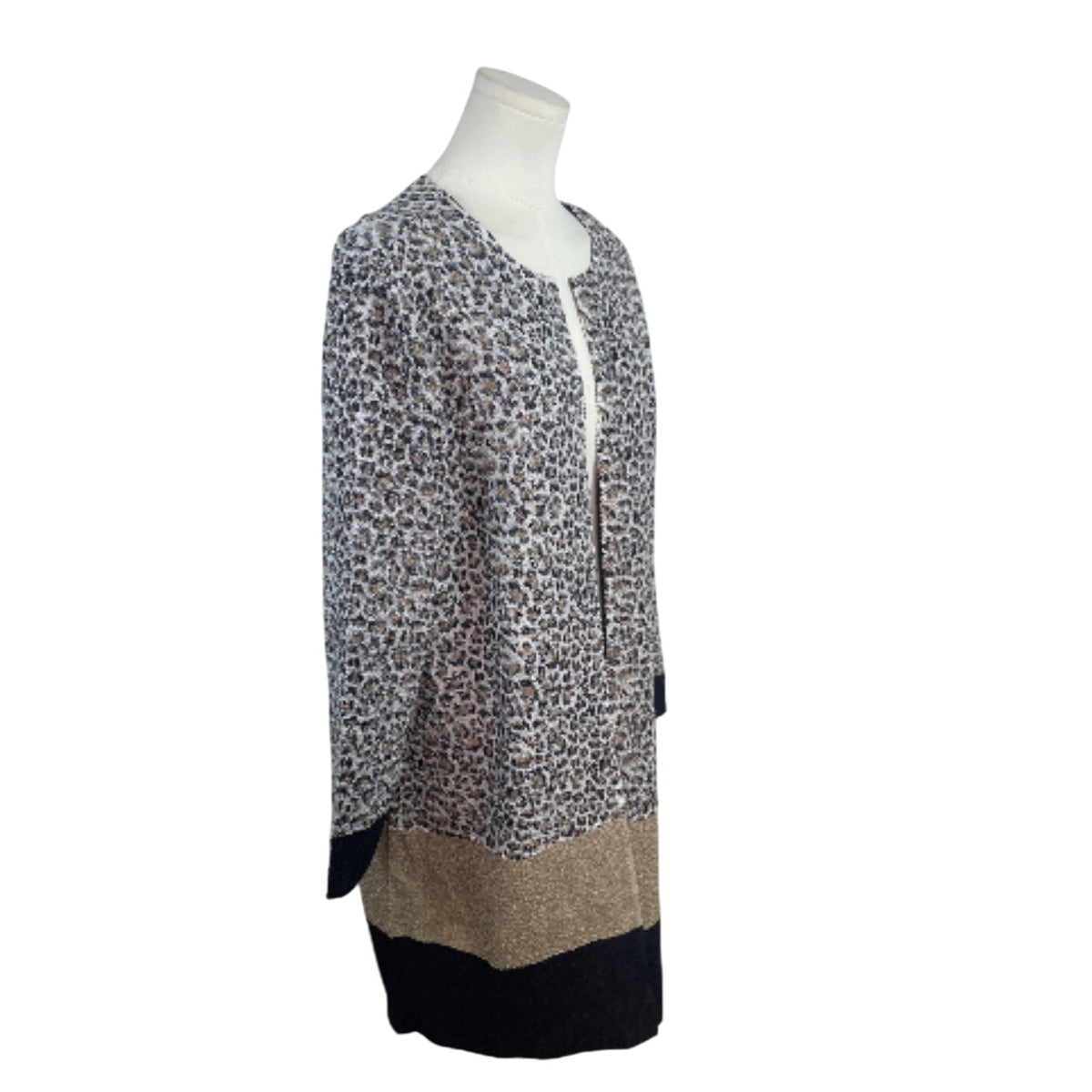 Chicos Travelers Collection Long Open-Front Leopard Print Cardigan Size 2 - New