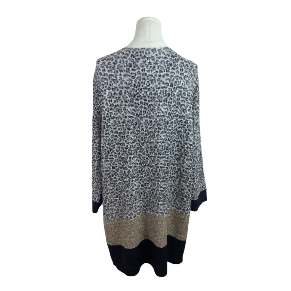 Chicos Travelers Collection Long Open-Front Leopard Print Cardigan Size 2 - New