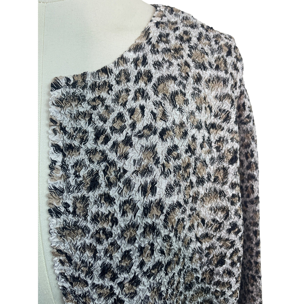 Chicos Travelers Collection Long Open-Front Leopard Print Cardigan Size 2 - New