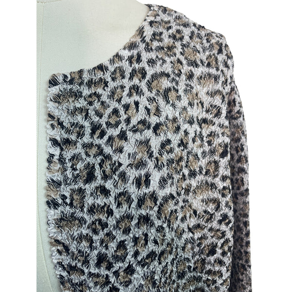 Chicos Travelers Collection Long Open-Front Leopard Print Cardigan Size 2 - New