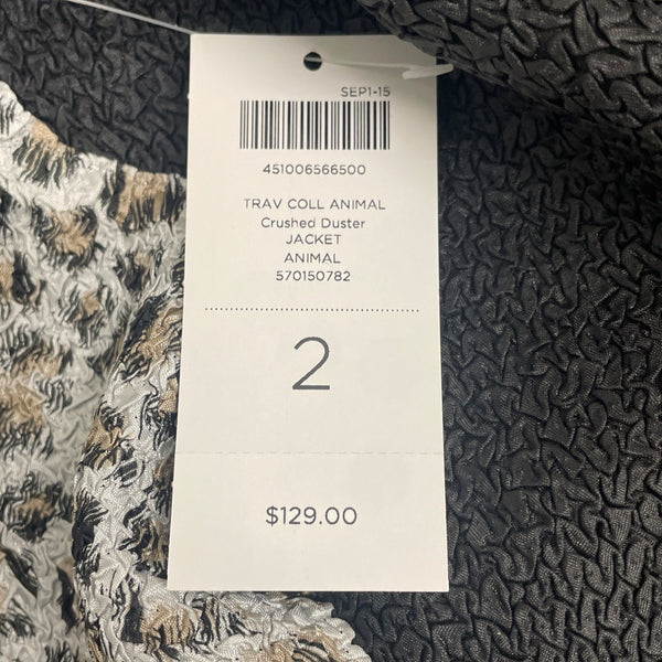 Chicos Travelers Collection Long Open-Front Leopard Print Cardigan Size 2 - New