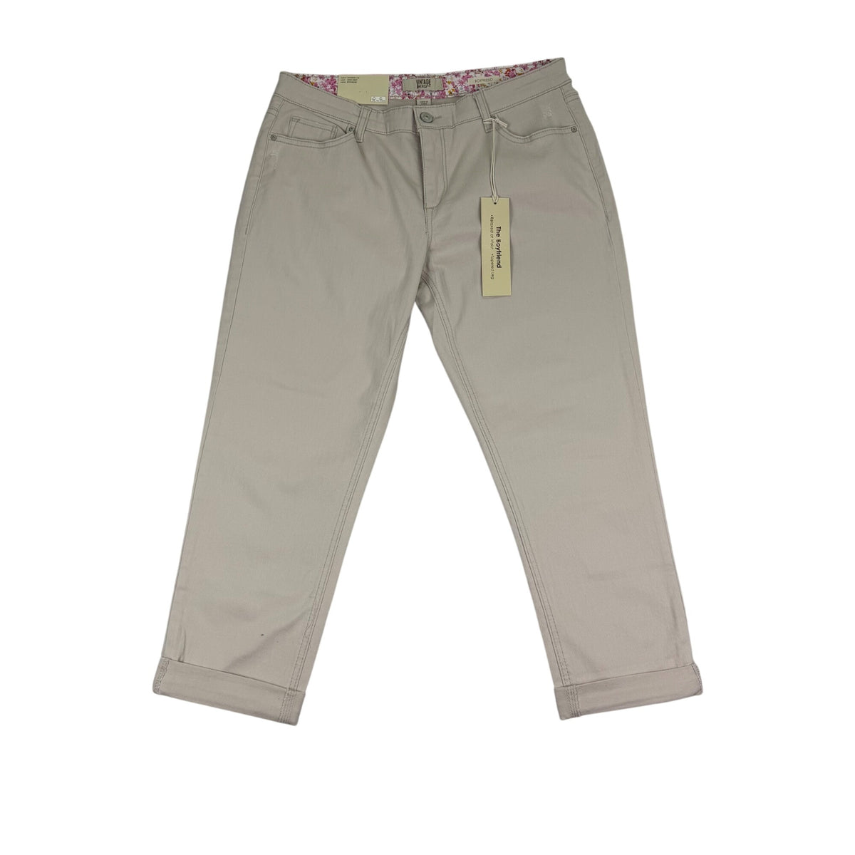 Vintage America Womens Sand Cotton/Spandex Boyfriend Pants Casual Fit Size 6/28