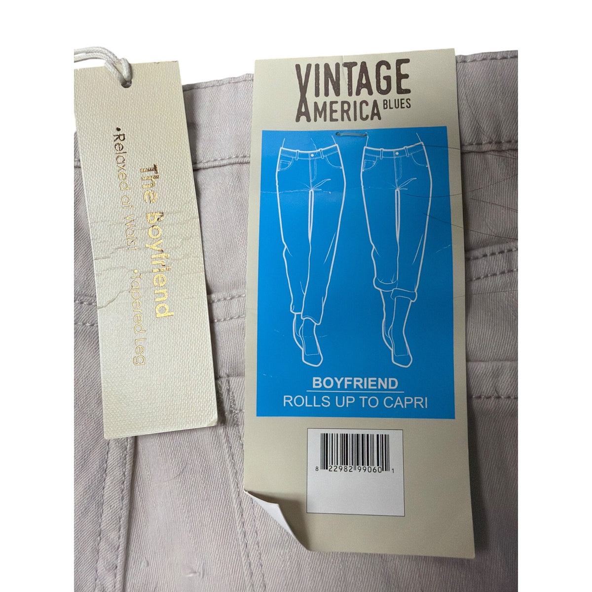 Vintage America Womens Sand Cotton/Spandex Boyfriend Pants Casual Fit Size 6/28