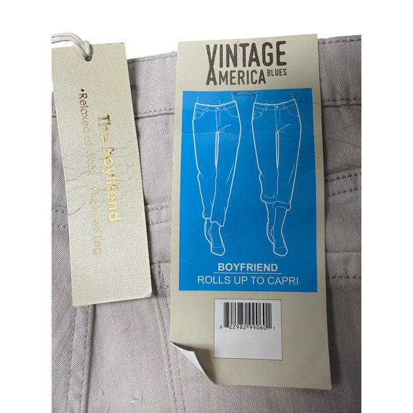 Vintage America Womens Sand Cotton/Spandex Boyfriend Pants Casual Fit Size 6/28