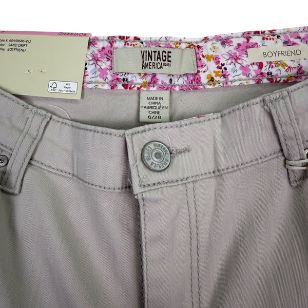 Vintage America Womens Sand Cotton/Spandex Boyfriend Pants Casual Fit Size 6/28