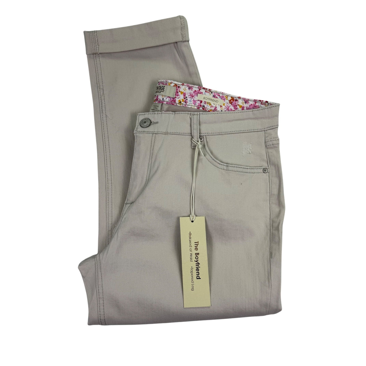 Vintage America Womens Sand Cotton/Spandex Boyfriend Pants Casual Fit Size 6/28