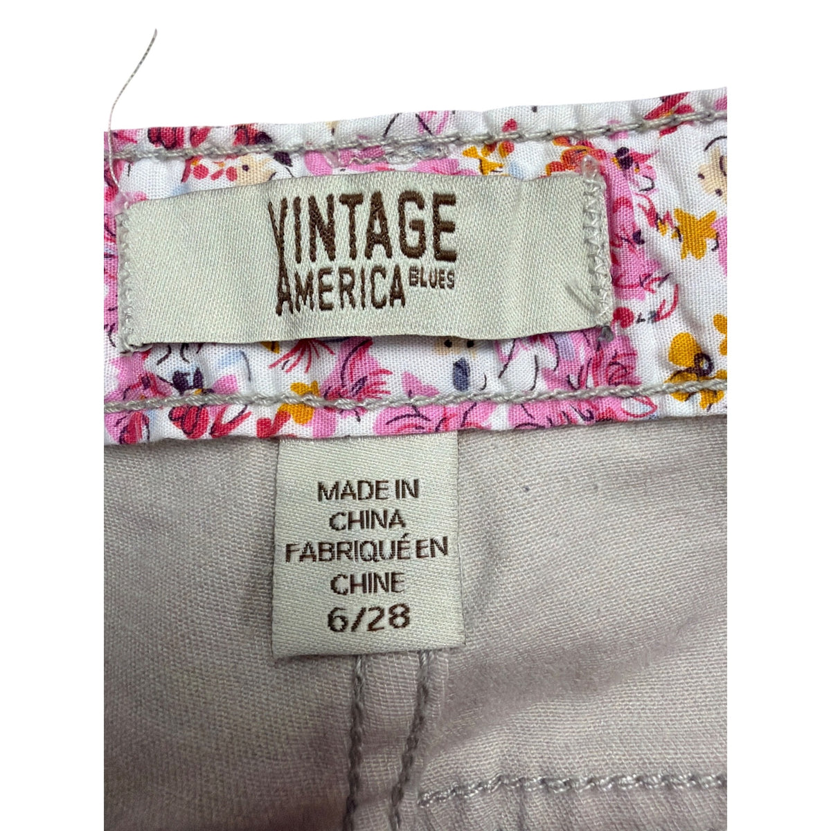 Vintage America Womens Sand Cotton/Spandex Boyfriend Pants Casual Fit Size 6/28