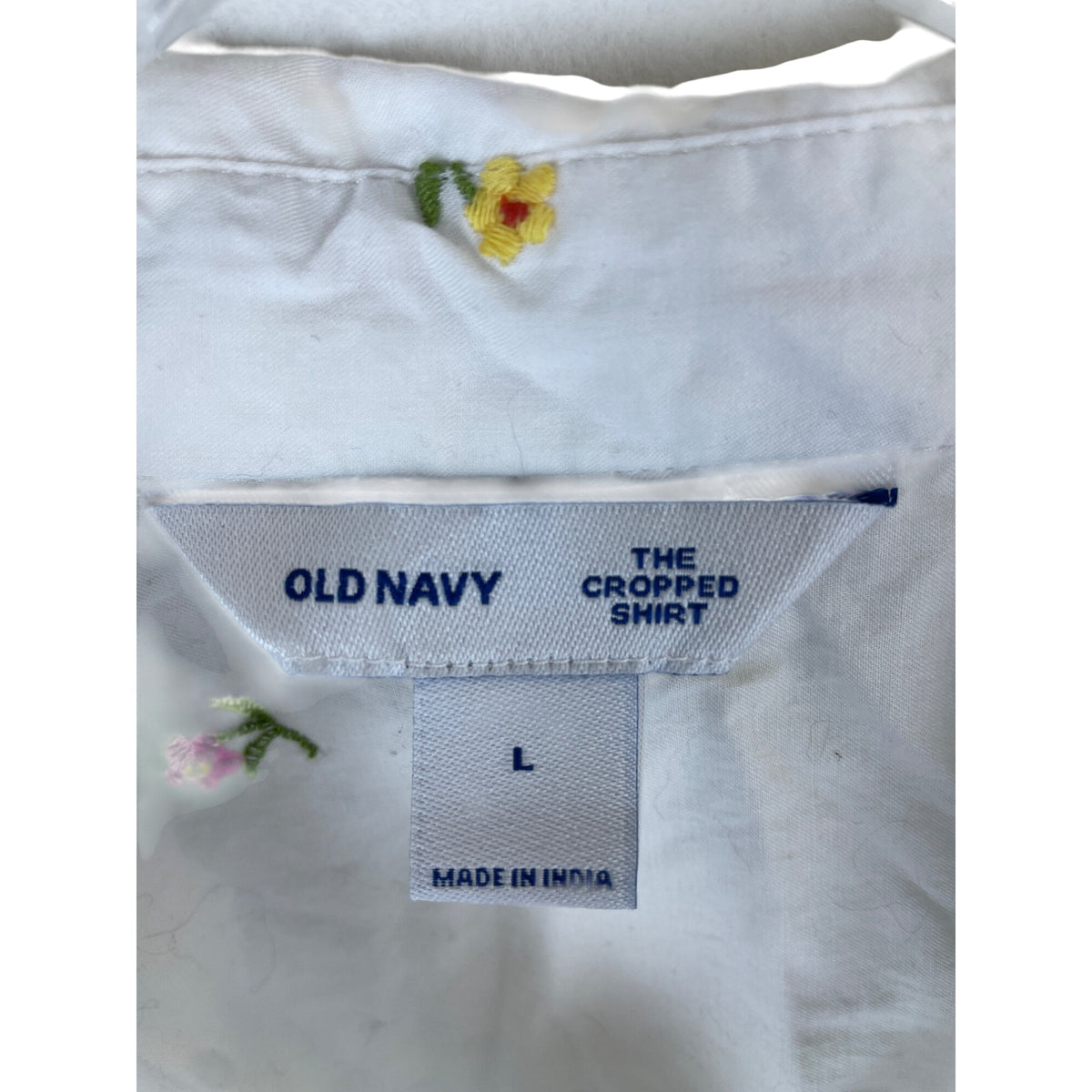 Old Navy Womens White Cotton Embroidered Floral Cropped Button-Up Shirt Size L