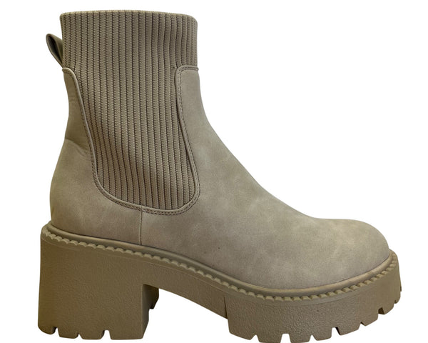 Madden Girl Women’s Taupe & Beige Chunky Heel Platform Thrash Boots Size 8