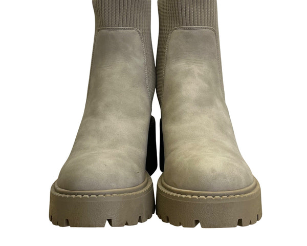 Madden Girl Women’s Taupe & Beige Chunky Heel Platform Thrash Boots Size 8