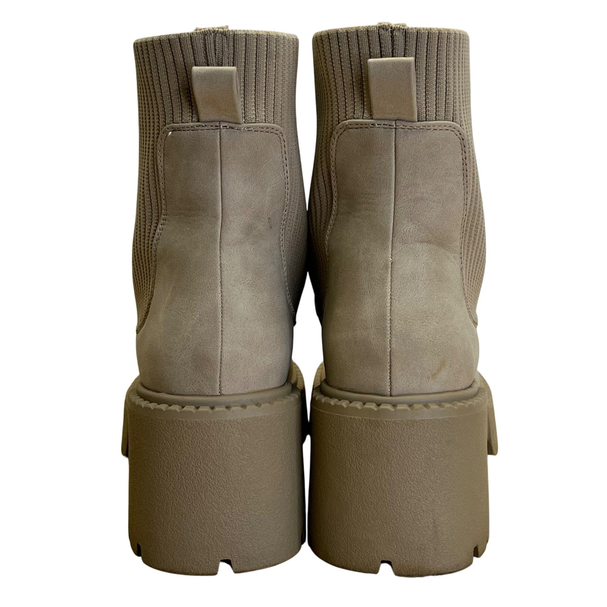 Madden Girl Women’s Taupe & Beige Chunky Heel Platform Thrash Boots Size 8