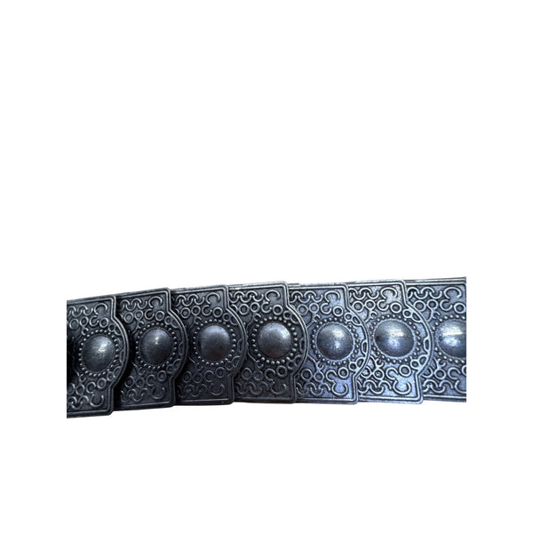 1980s Armenian Black & Silver Belt Metal Embellished Elastic Adjustable