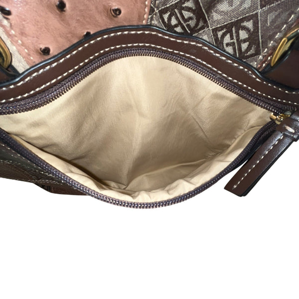 Giani Bernini Womens Brown Multi-Material Patchwork Double Straps Tote Bag