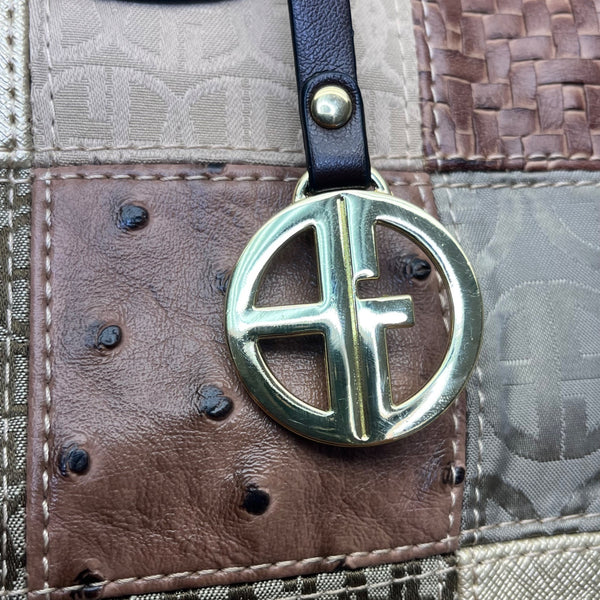 Giani Bernini Womens Brown Multi-Material Patchwork Double Straps Tote Bag