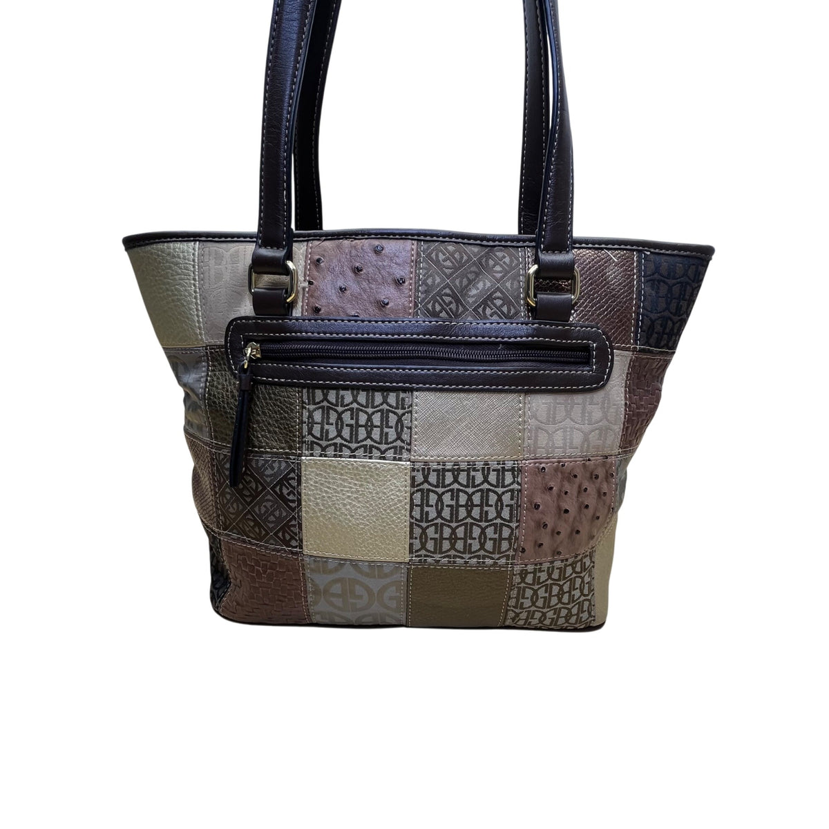 Giani Bernini Womens Brown Multi-Material Patchwork Double Straps Tote Bag