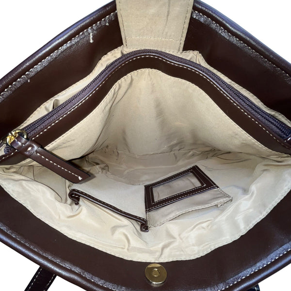 Giani Bernini Womens Brown Multi-Material Patchwork Double Straps Tote Bag