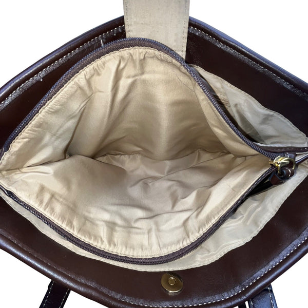 Giani Bernini Womens Brown Multi-Material Patchwork Double Straps Tote Bag