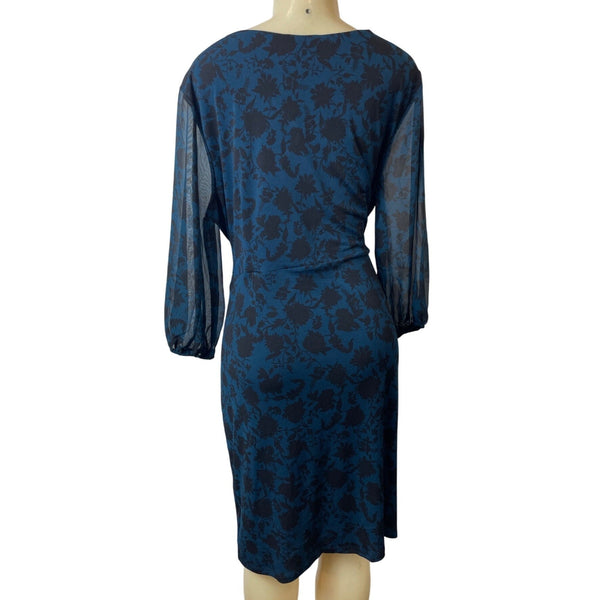 INC International Concepts Blue Clean Floral Sheer Sleeves Womens Dress Sz 2X