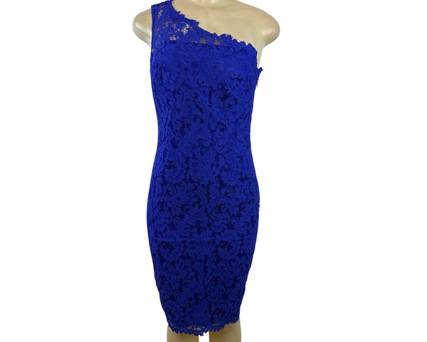 Eliza J Womens One-Shoulder Royal Blue Lace Sheath Dress Sz 4 - New